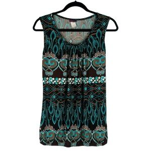 Agenda Y2K 90's Brown Turquoise Floral Summer Spring Grunge Casual Tank Top Sz L